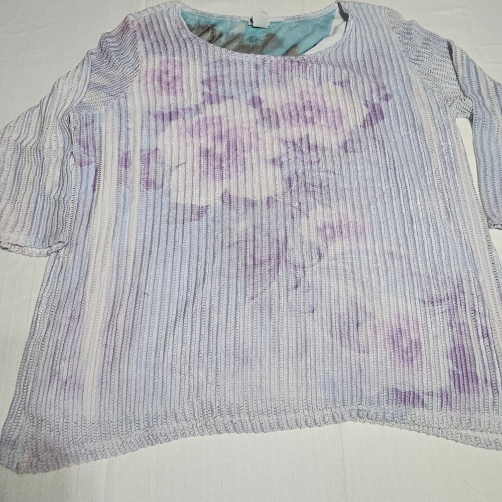 Keren Hart Floral Knit Blouse 3/4 Sleeve Boat Neck Pullover Top Womens 1X